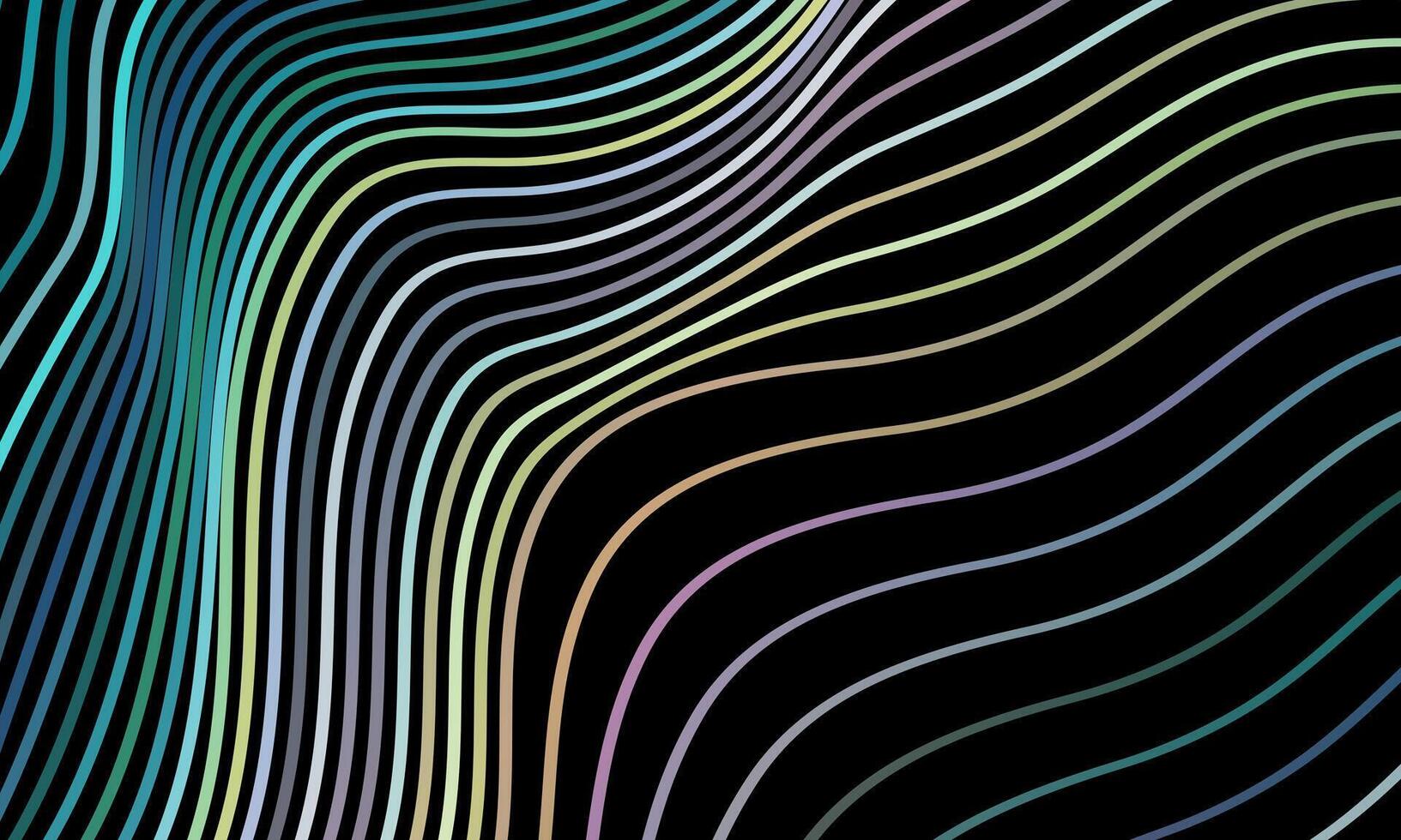 Abstract colorful wavy line pattern on dark black background. bright lines curve. vector