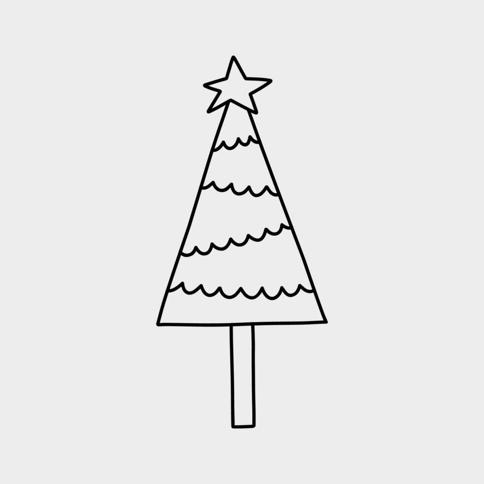 Cute decorated Christmas tree isolated on a white background. hand-drawn illustration in doodle style. Perfect for holiday designs, cards, decorations, logo. vector