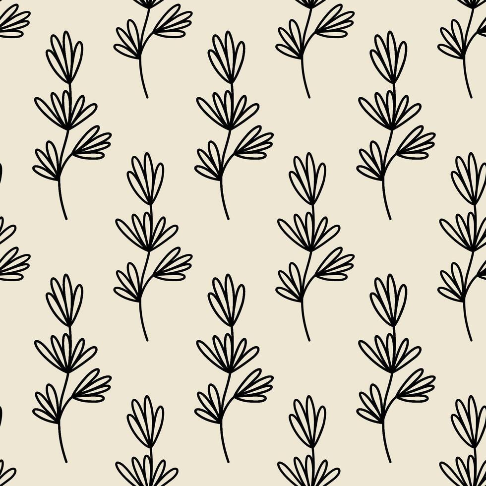 Minimalistic botanical seamless pattern. hand-drawn illustration in doodle style. Perfect for decorations, wallpaper, wrapping paper, fabric. Floral background. vector