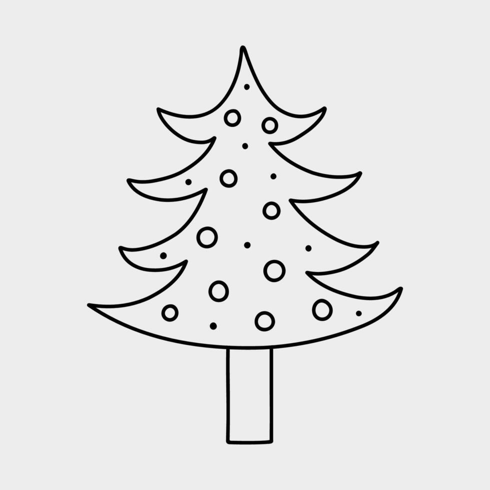 Cute decorated Christmas tree isolated on a white background. hand-drawn illustration in doodle style. Perfect for holiday designs, cards, decorations, logo. vector