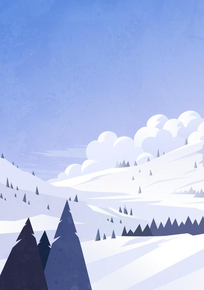 Hand painted winter landscape vertical illustrations with views of snowy mountains vector