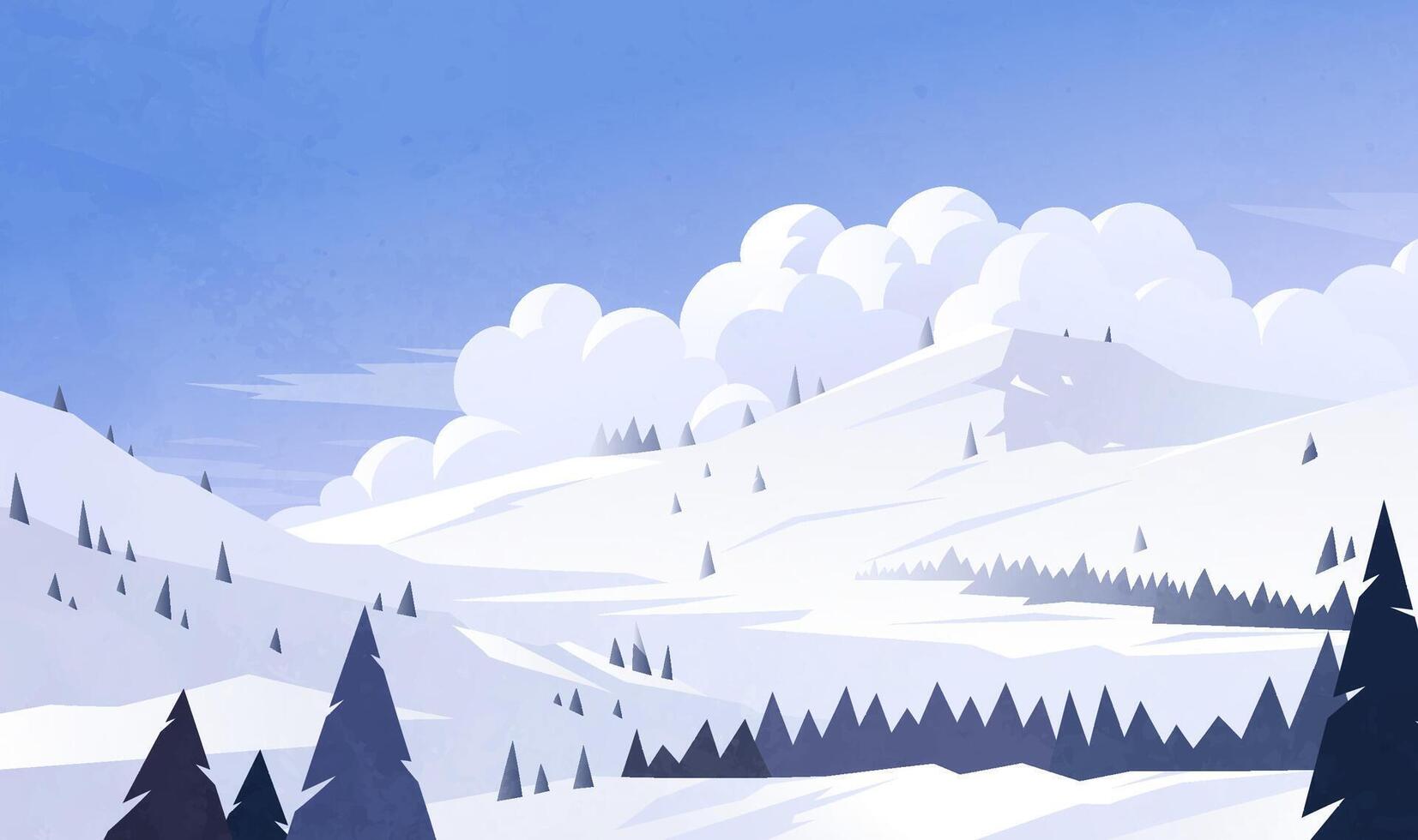 Hand painted winter landscape illustrations with views of snowy mountains vector