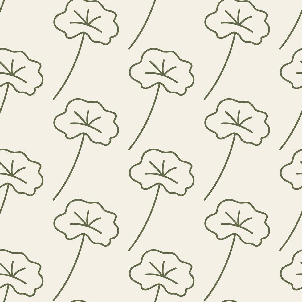 Gotu kola outline illustration print. Seamless Pattern. Centella asiatica ayurveda plant vector