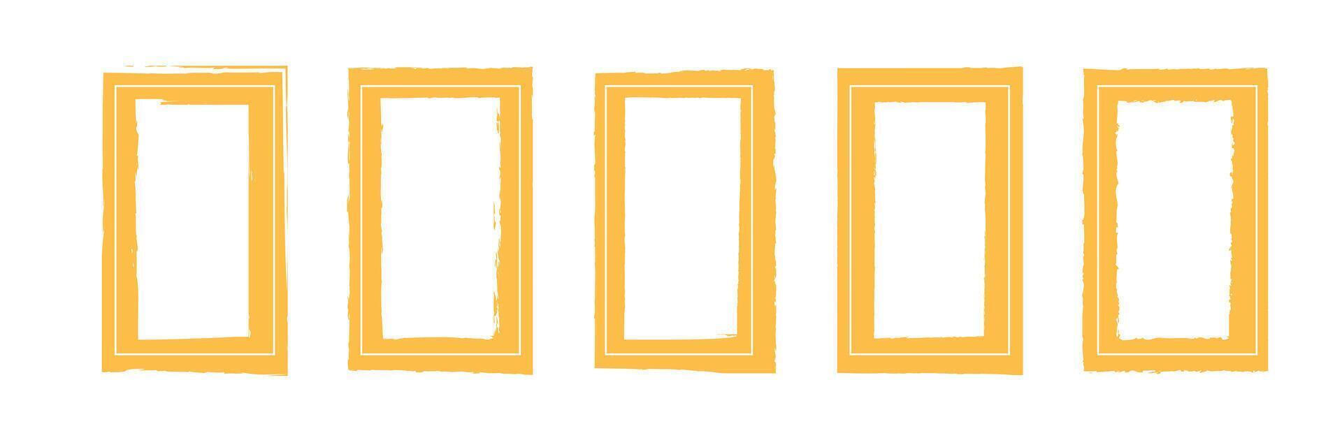 Yellow paint brush frames collection. Grunge rectangle border with ink splash for social media. Empty space for text or images. Picture template background vector
