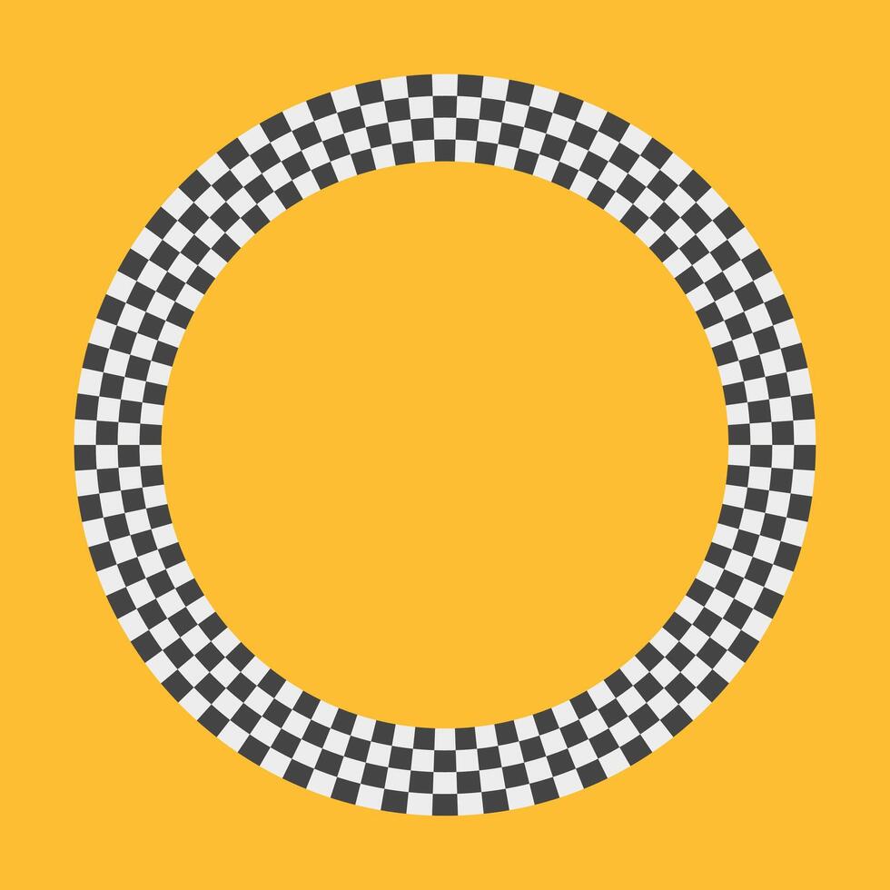 Circle race flag. Checker board geometric pattern. Red Round race frame vector
