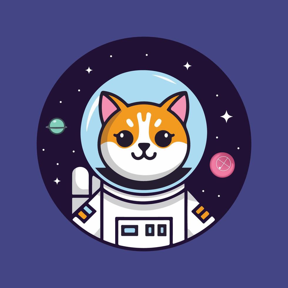 Cosmic Kitty Astronaut Adorable Space Cat Adventure Design Sticker vector