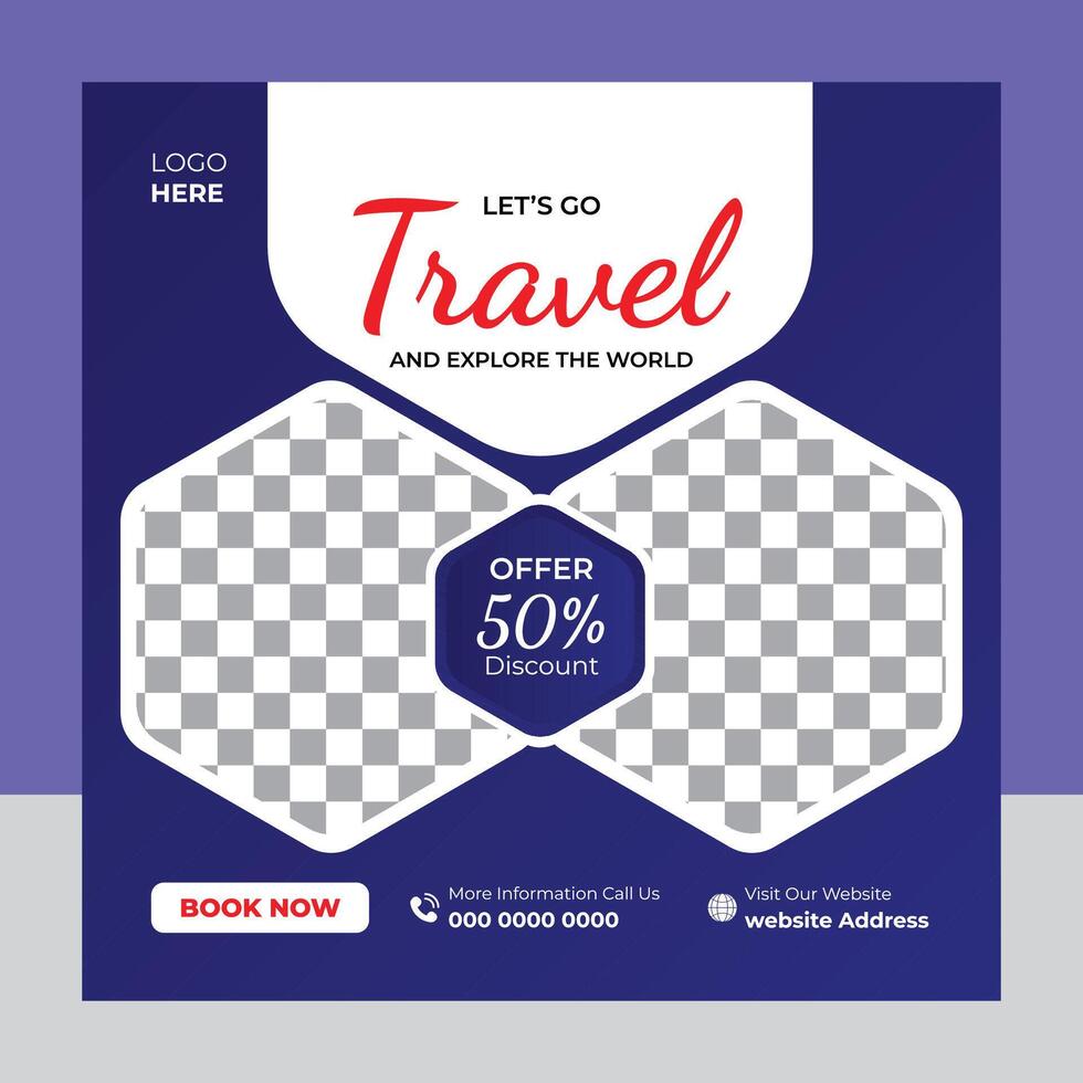 Travel Social Media Post Design Template vector