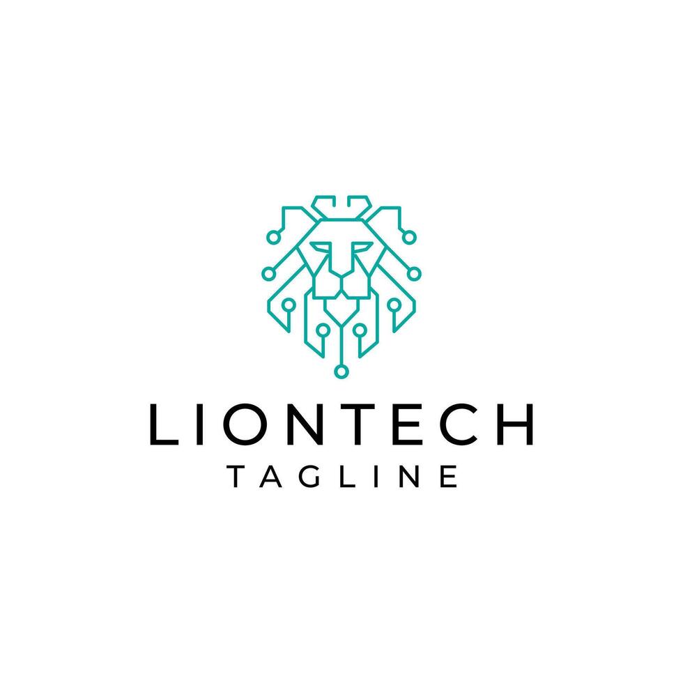 Lion digital logo design template, head lion and circuit concept vector