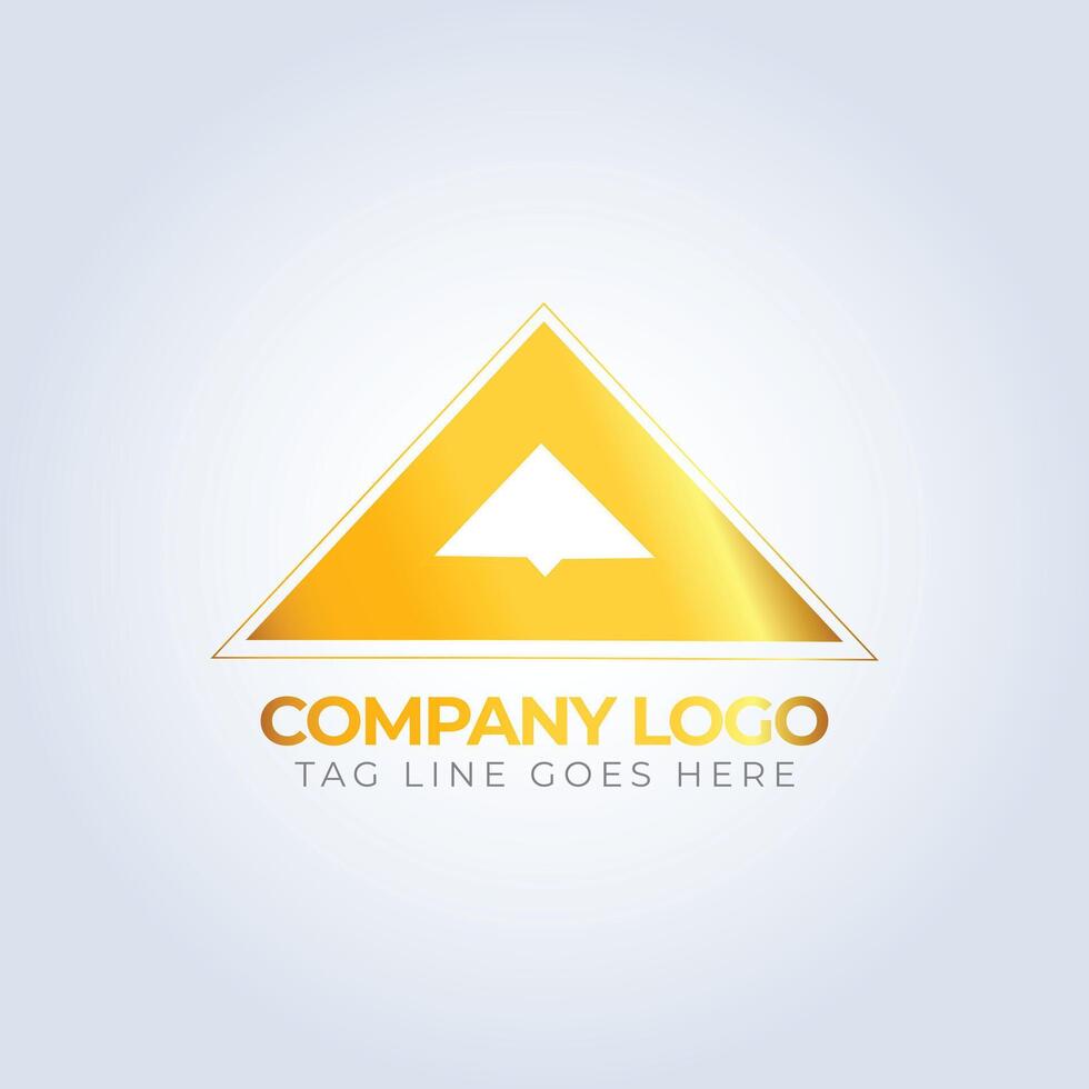 Golden triangle company identity logo template, golden theme, unique logo, creative logo, logo template, silver background vector