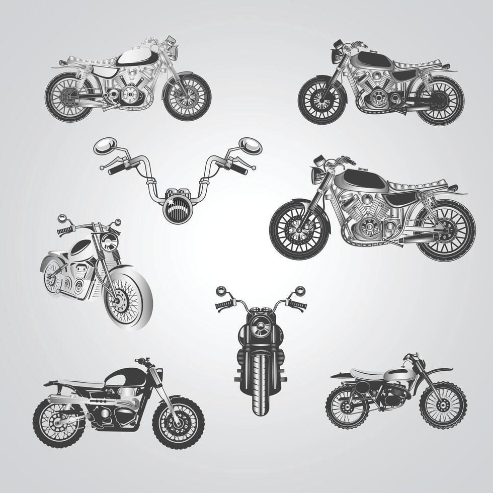 Motorcycle logo, vintage motorcycles, unique icons, bike logos with a silver background vector