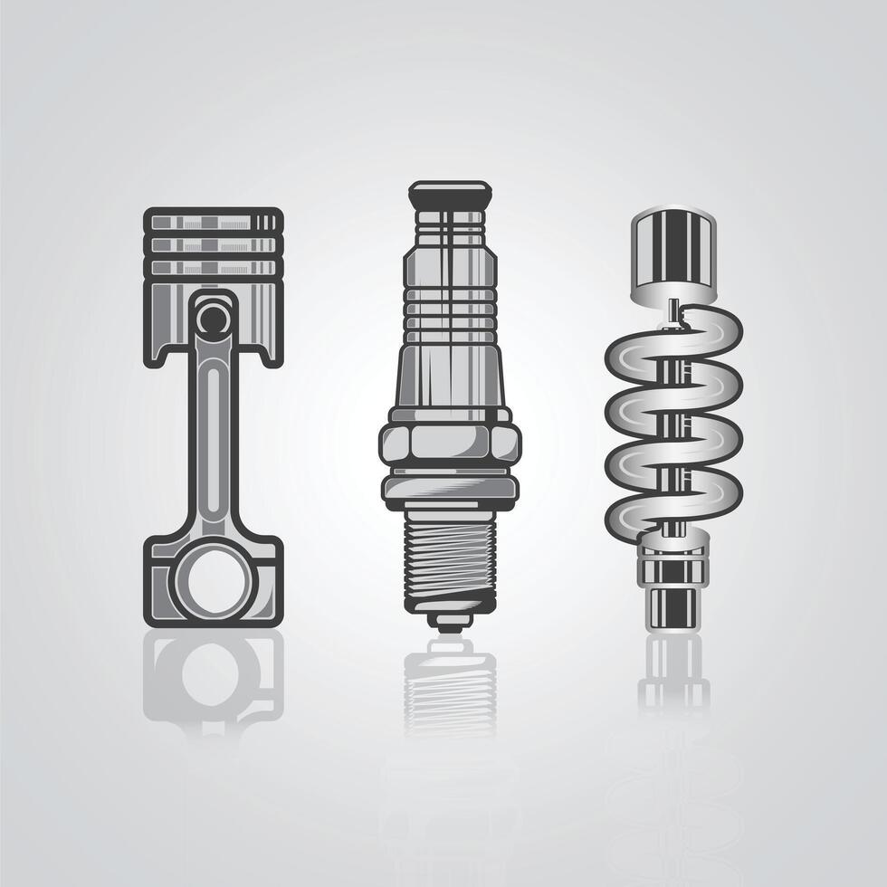 Bike pistan, shocks, spark plug, icons, editable, Illustration vector