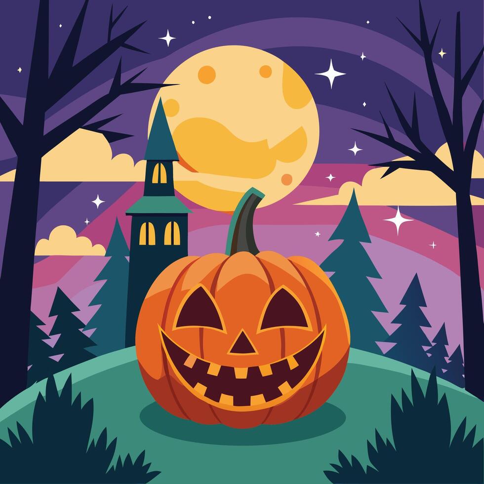 a flat illustration of a Helloween with pumkin background vector