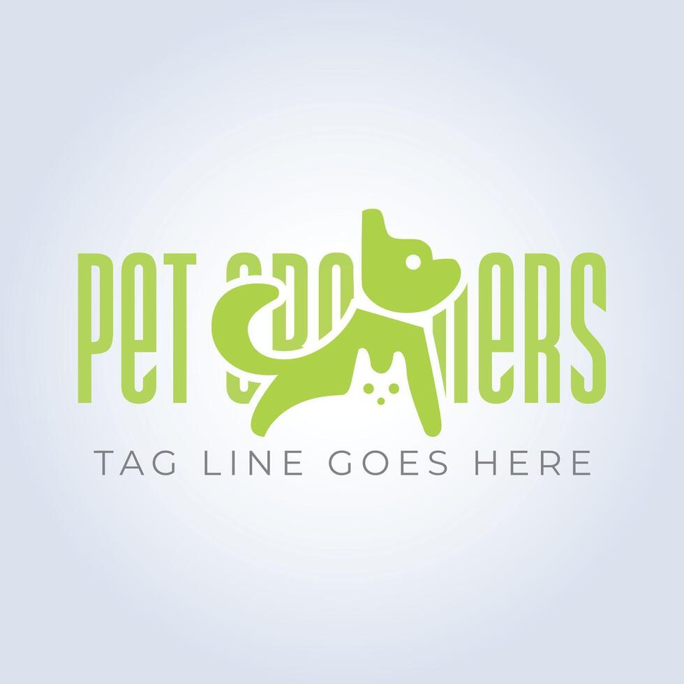 Pet groomers company logo, pet shop or cat cafe, green logo, animal hair salon, silver background vector