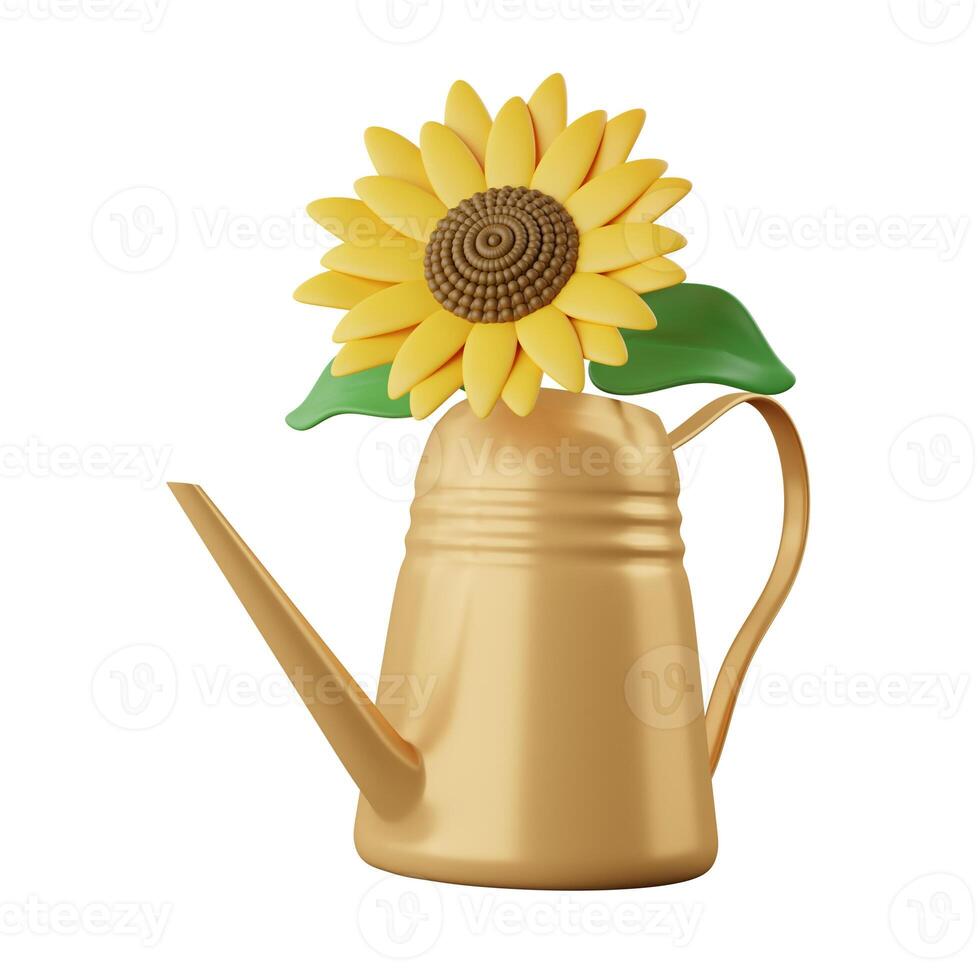 3d watering pot with flower. garden tool. Gardening. icon isolated on white background. 3d rendering illustration. Clipping path photo