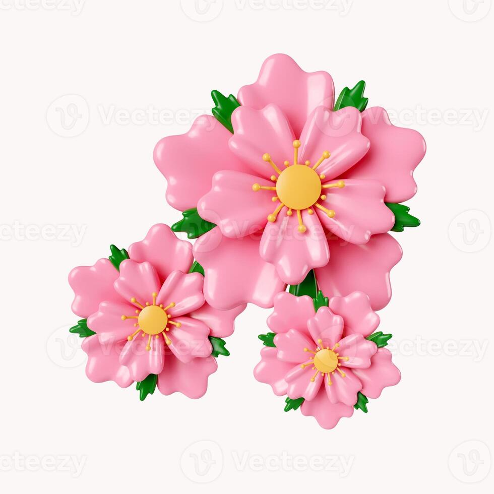 3d Sakura flowers .icon isolated on white background. 3d rendering illustration. Clipping path. photo