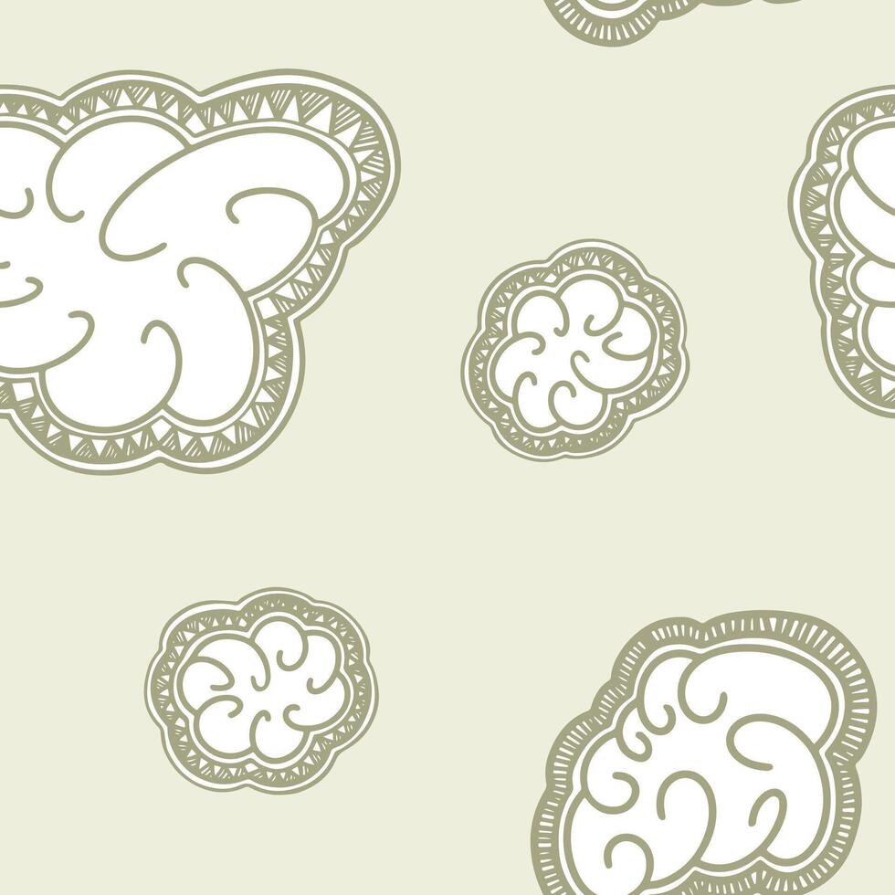 Fluffy Cloud Pattern with Swirling Contours in Soft Green and Olive Tones vector