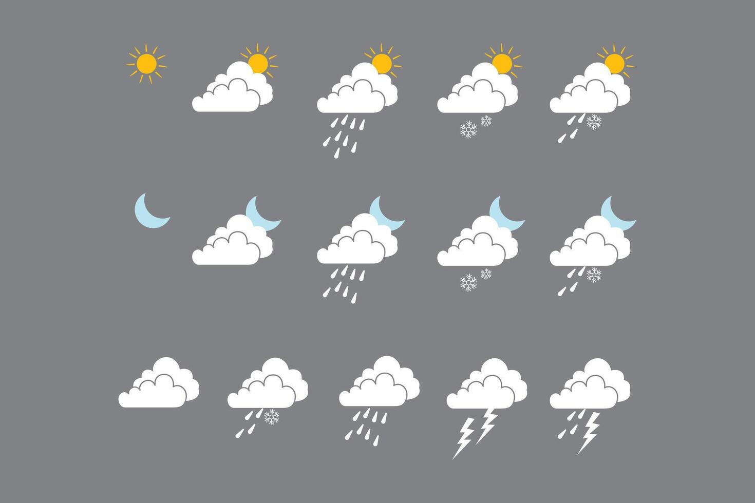 Weather editable stroke icons set isolated, Weather forecast icons set vector