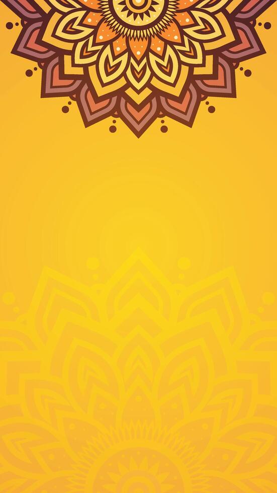 Simple Elegant Floral Mandala Border on Yellow Gradient Vertical Background vector