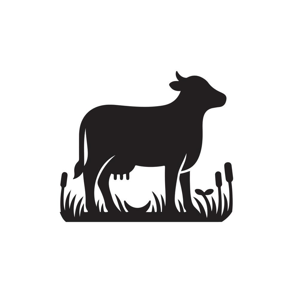 Simple Cow silhouette Style with template vector