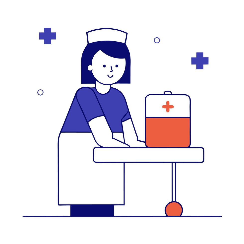 Nurse working on a computer, illustration vector