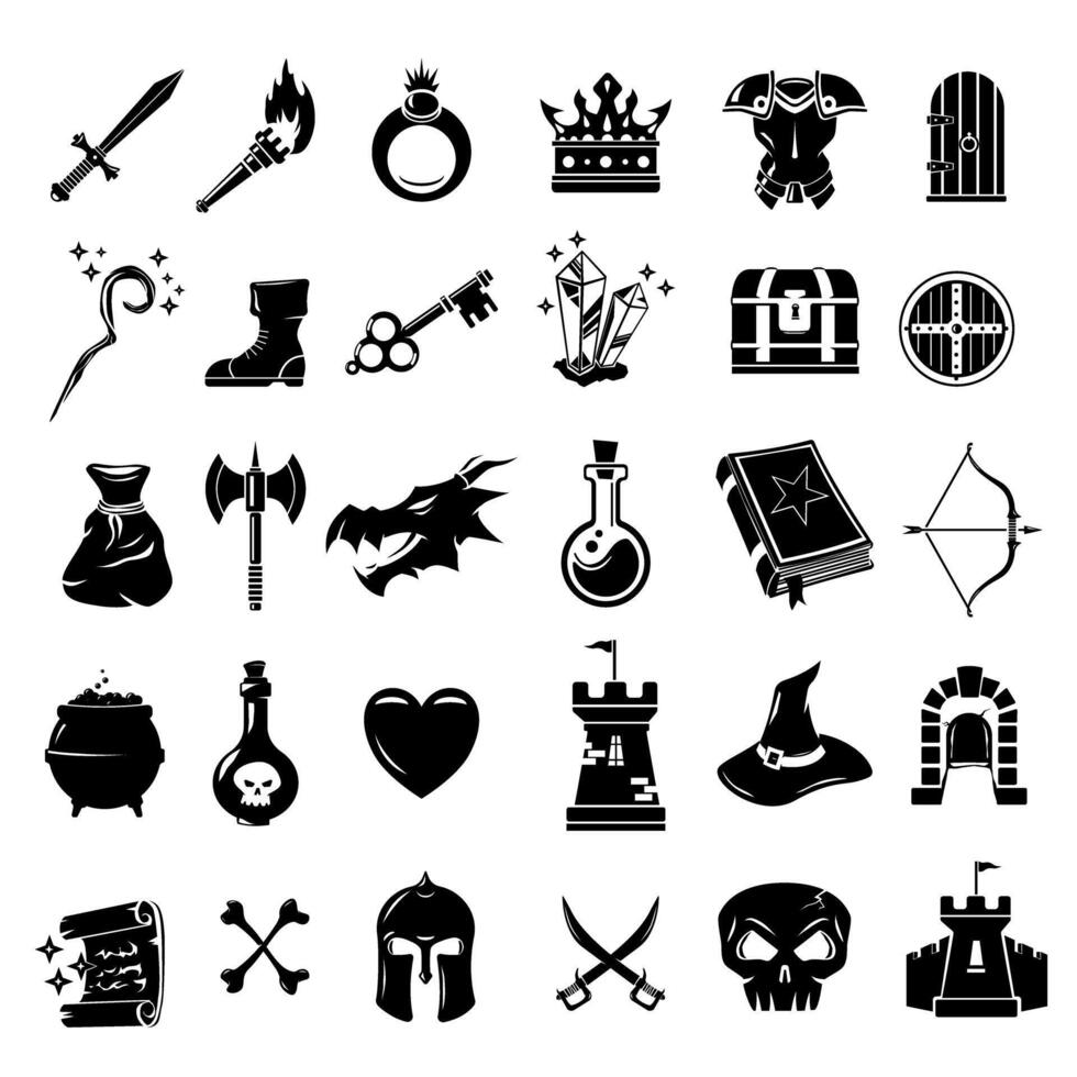 Fantasy Icon Set Black Silhouette vector