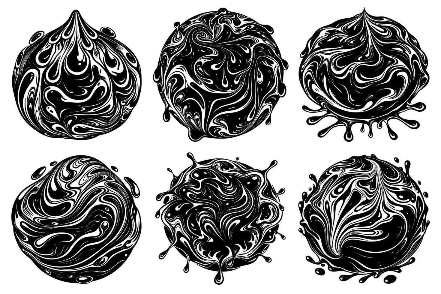 A Surreal Amoeba-like Water Shape Drifting Through Monochrome Drops and Waves vector