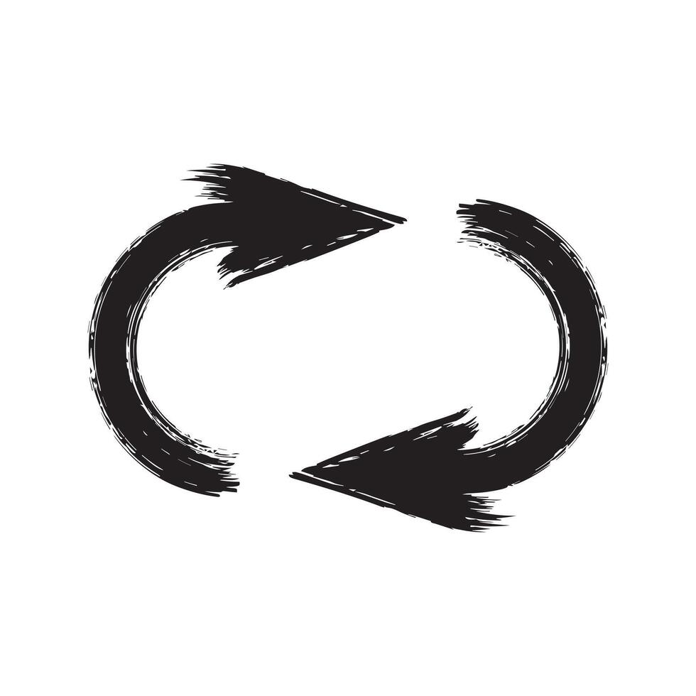 Arrow pointer U Turn Direction icon, Brush Painted grunge Hand drawn doodle illustration. vector