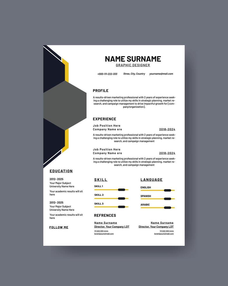 Clean CV or resume template. vector