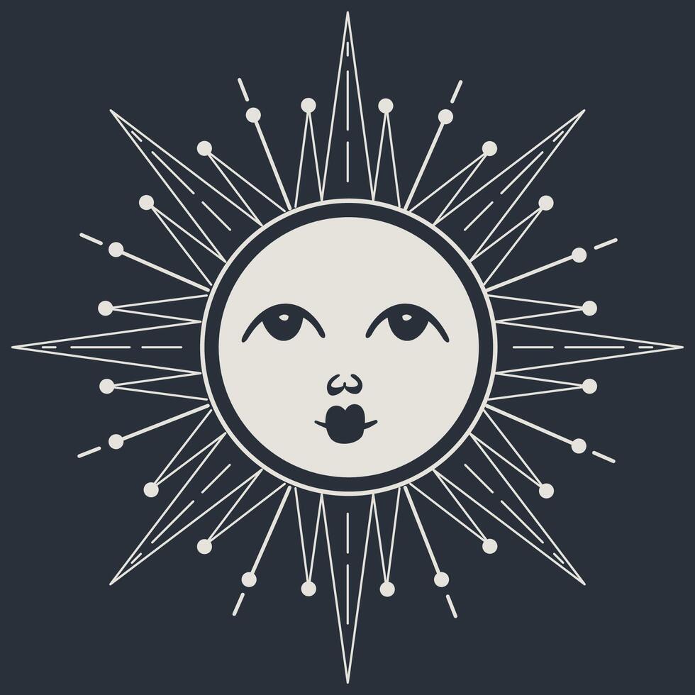 Mystical sun and moon illustration on dark vector