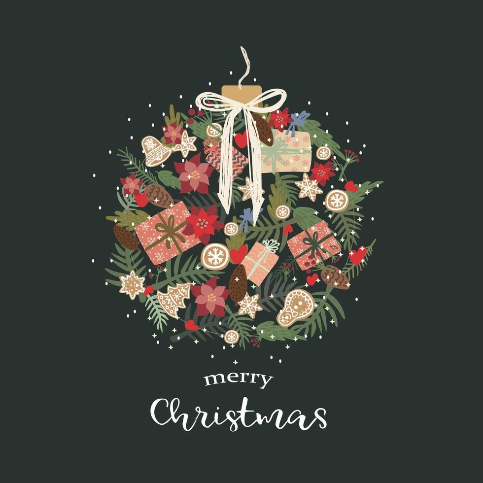 new year christmas ball card with cute elements for design vector