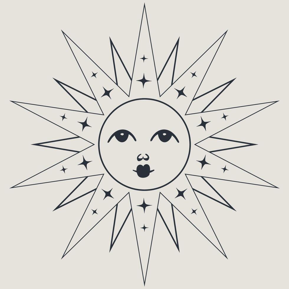 Mystical sun and moon faced illustration vector