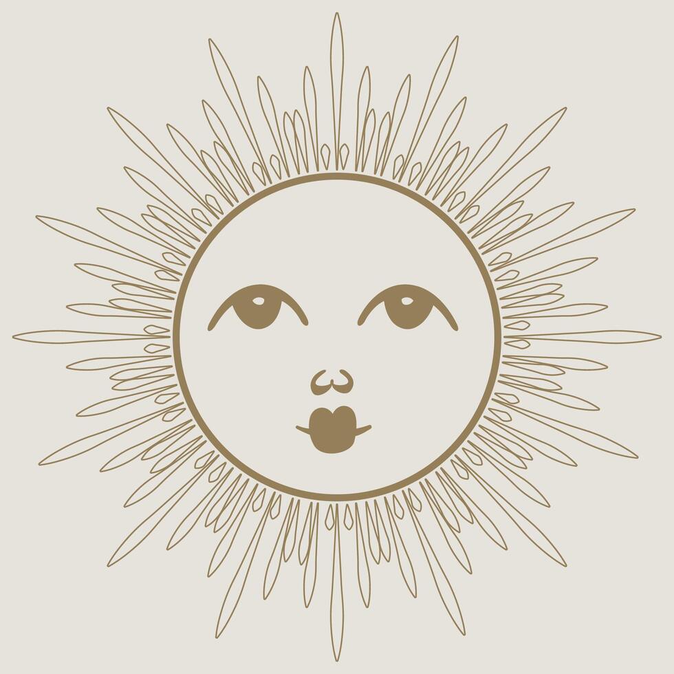 Mystical golden sun and moon illustration vector