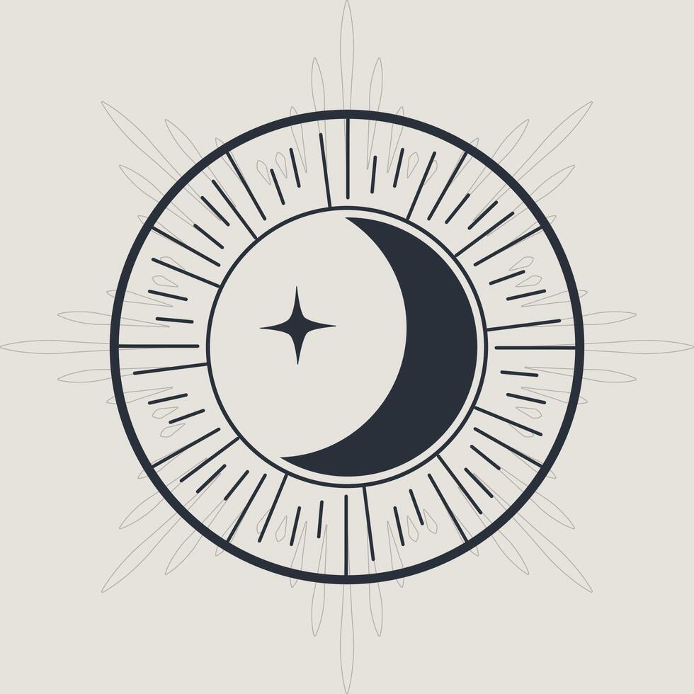 The crescent moon is shown in a circle with a star in the middle vector