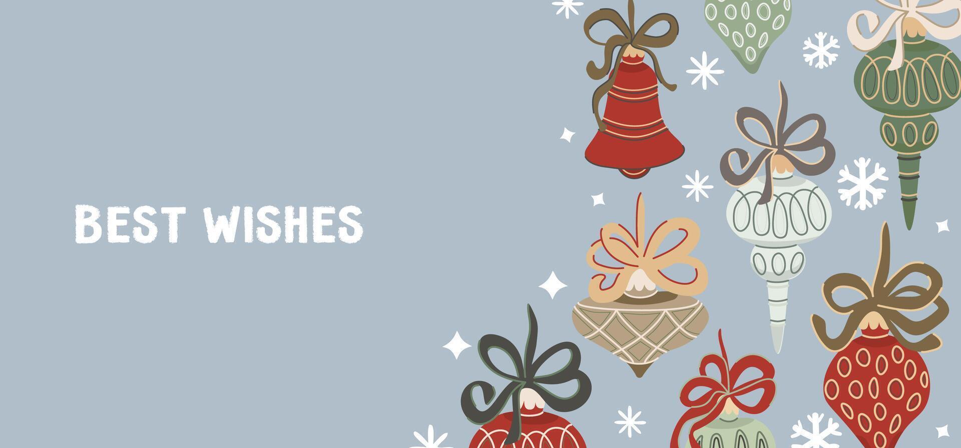 Christmas banner editable template with toys and snowflakes vector