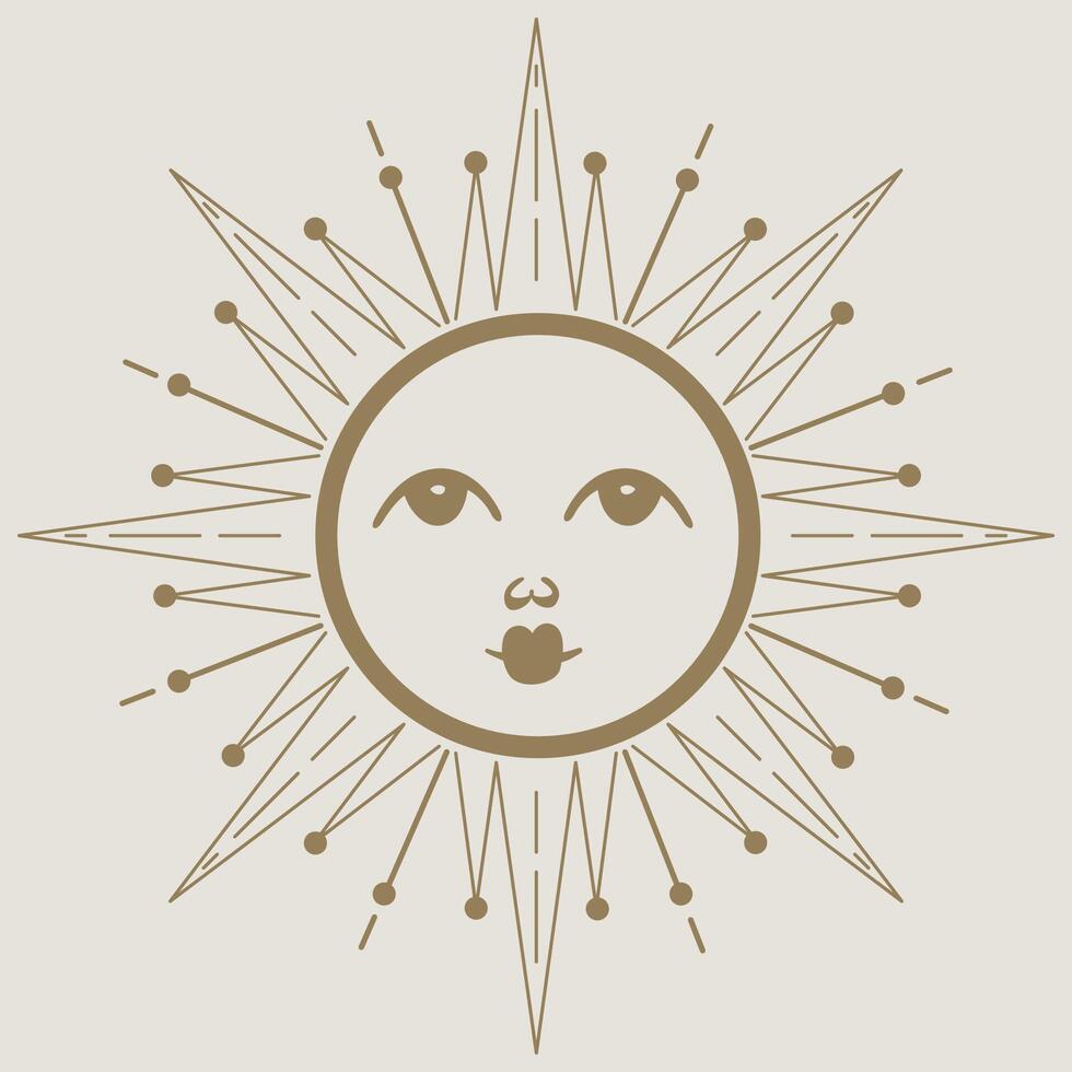 Mystical shinning sun and moon illustration vector