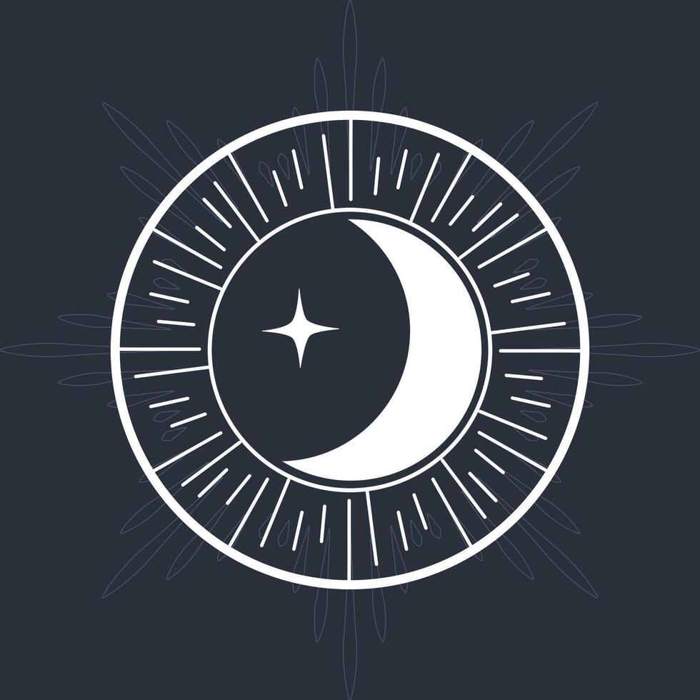 The crescent moon and star in a circle on a dark background vector