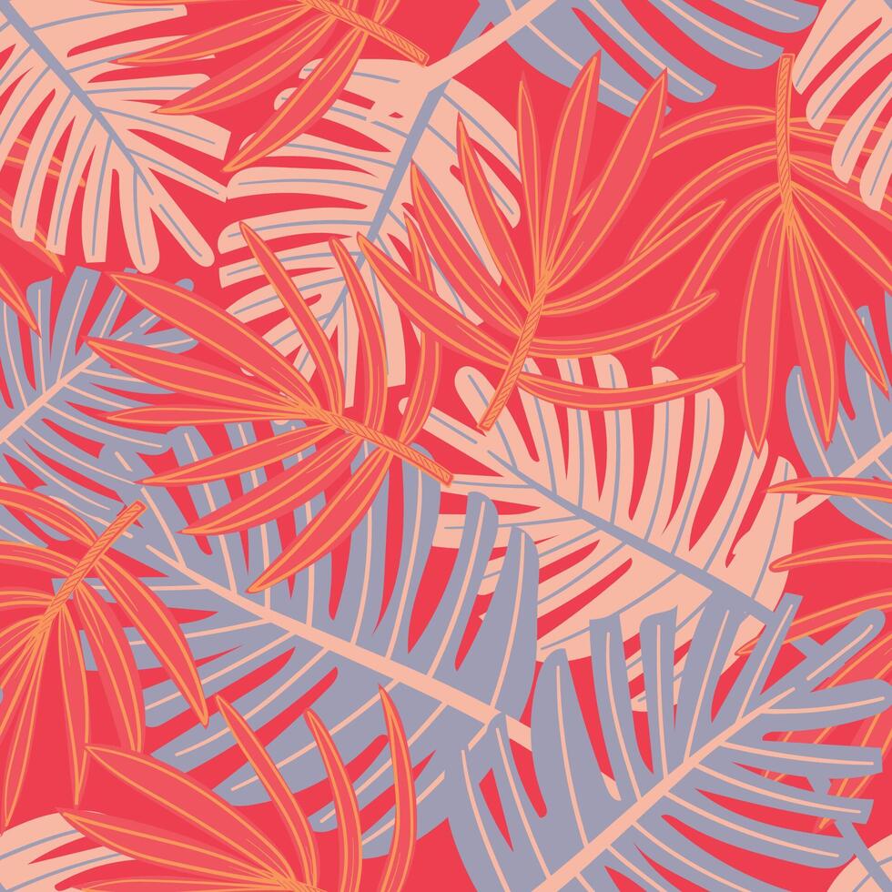 Expressive, repeating wallpaper with hand-illustrated jungle flora. vector