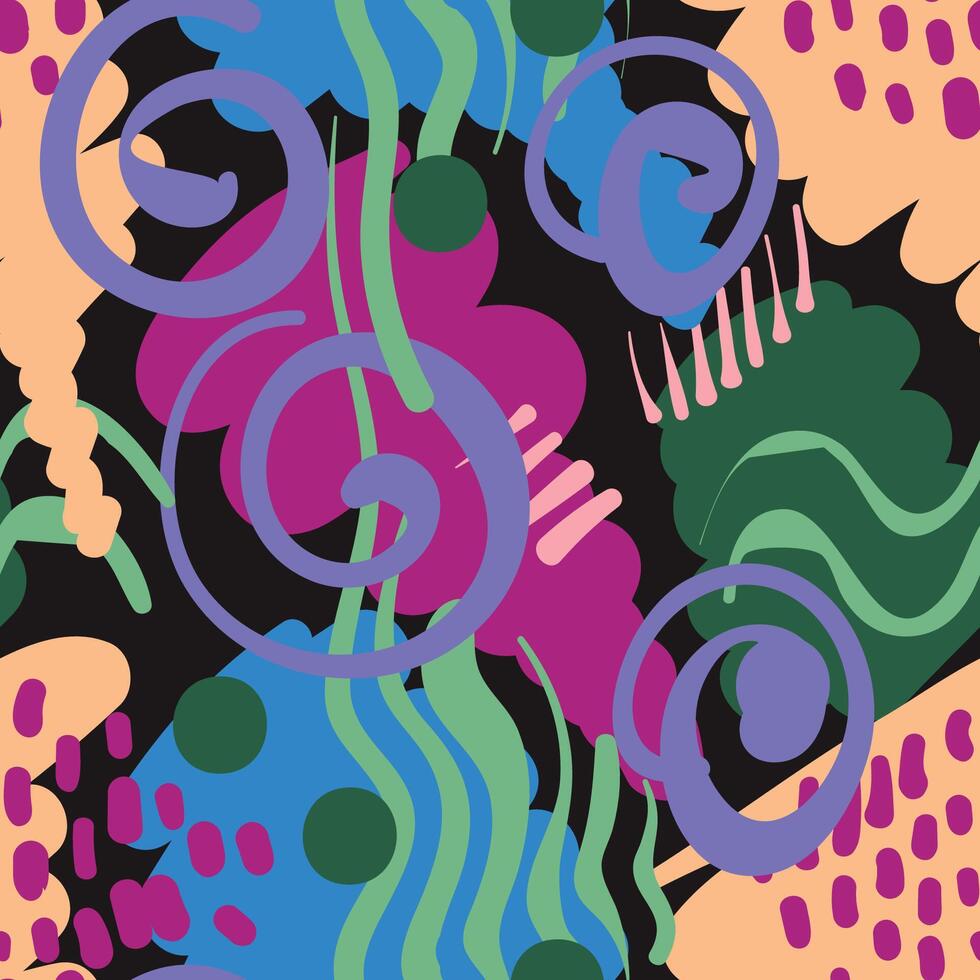 A colorful and dynamic pattern with shapes, spots, and lines vector