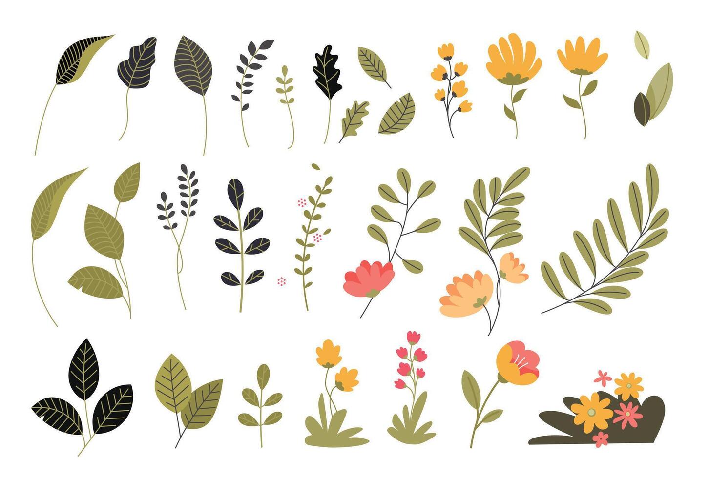 Set of colorful flowers and leaves for floral design vector