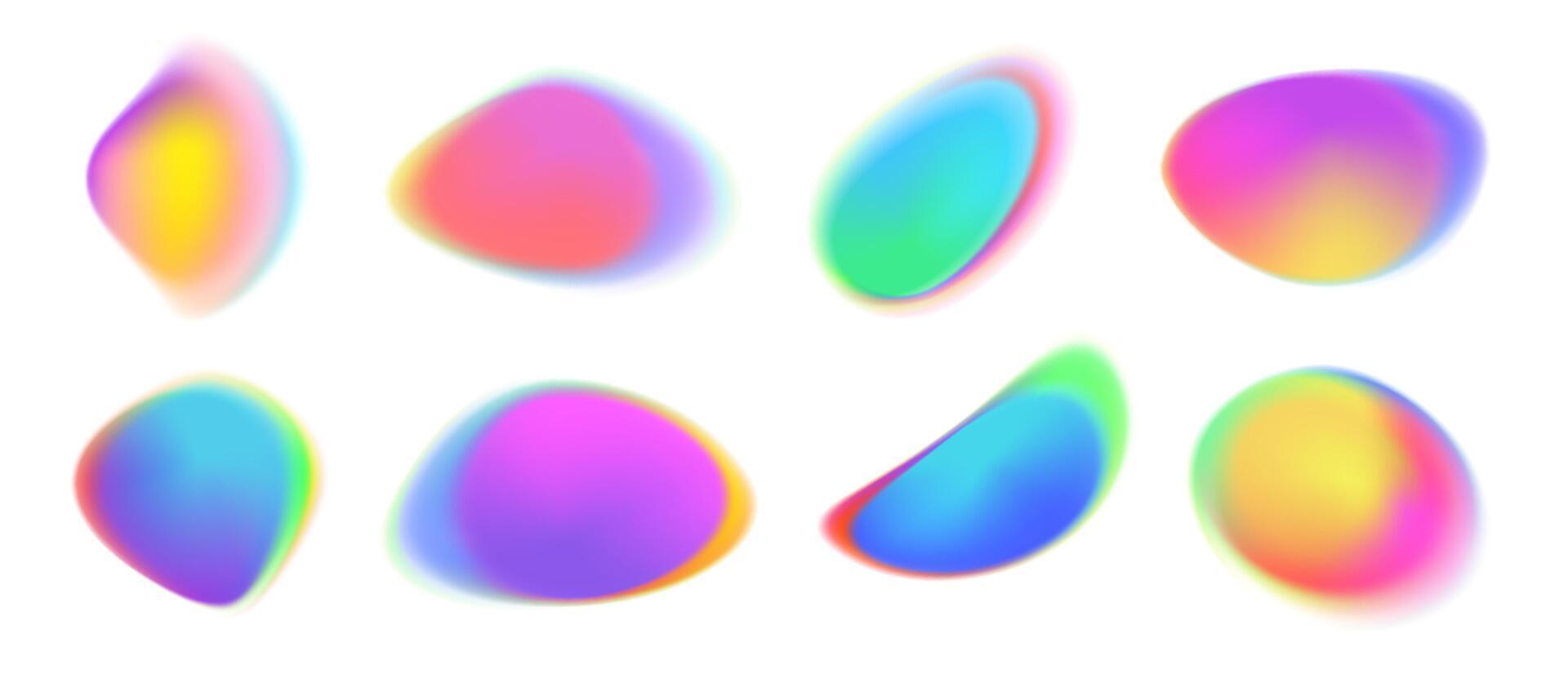 Color gradient circle. Holographic iridescent shapes, abstract color round blobs with soft blend of neon light, vibrant gradient blur liquid circles. set vector
