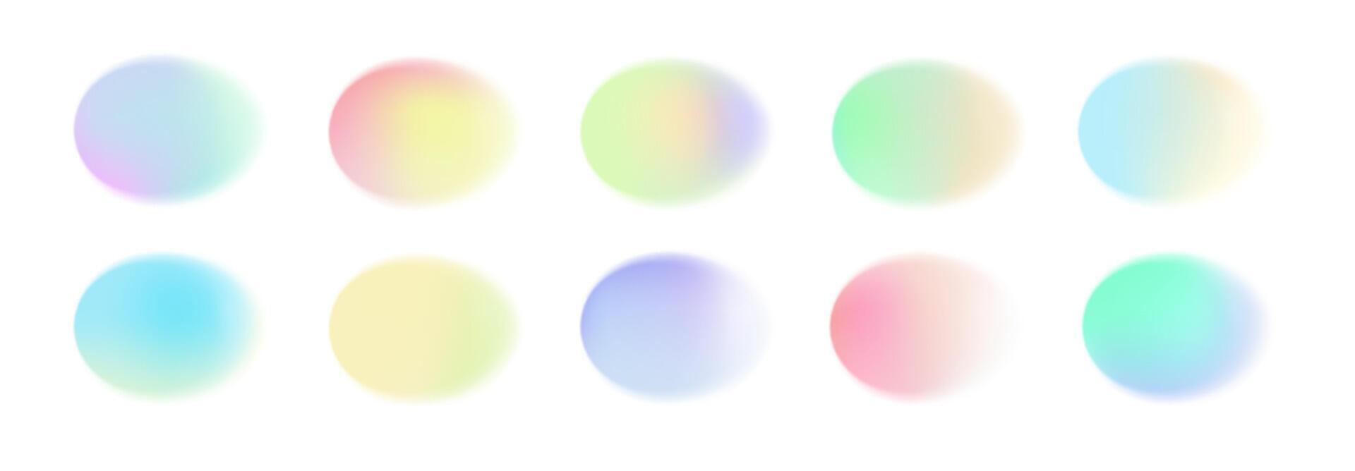 Abstract color gradient. Circles soft pastel watercolor shapes. Liquid round blobs with dynamic blur effect. Color iridescent blending design set vector