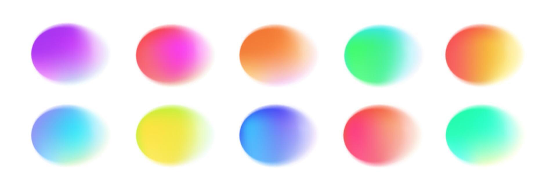 Color circle gradients. Abstract watercolor blur shapes. Colorful neon fluid half transparent round blobs with light glow. isolated vibrant color blending circles set vector