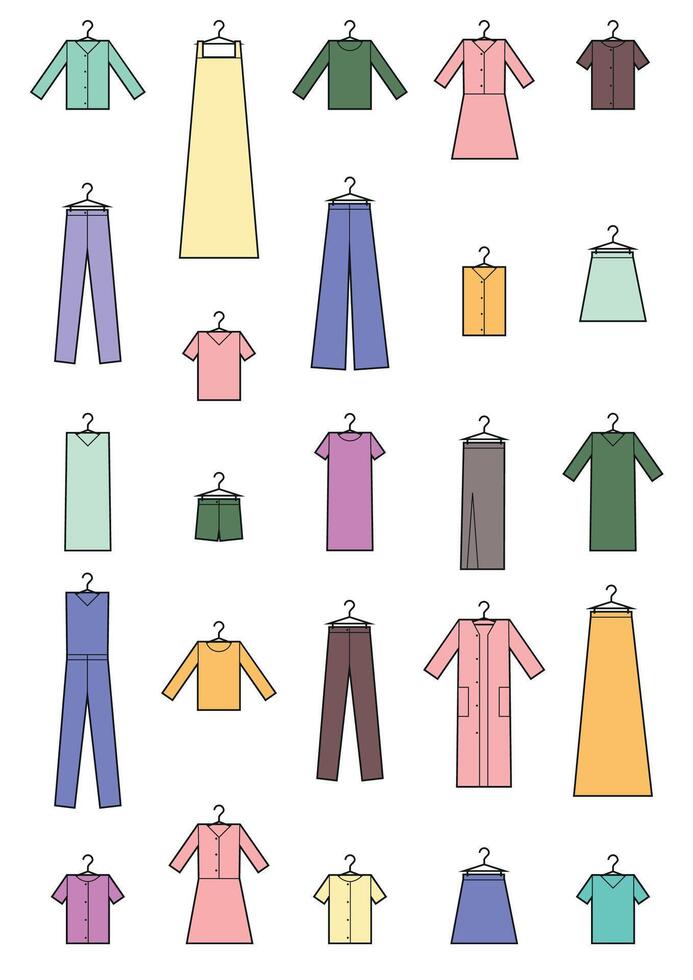 Set of colored clothing icons on white background vector