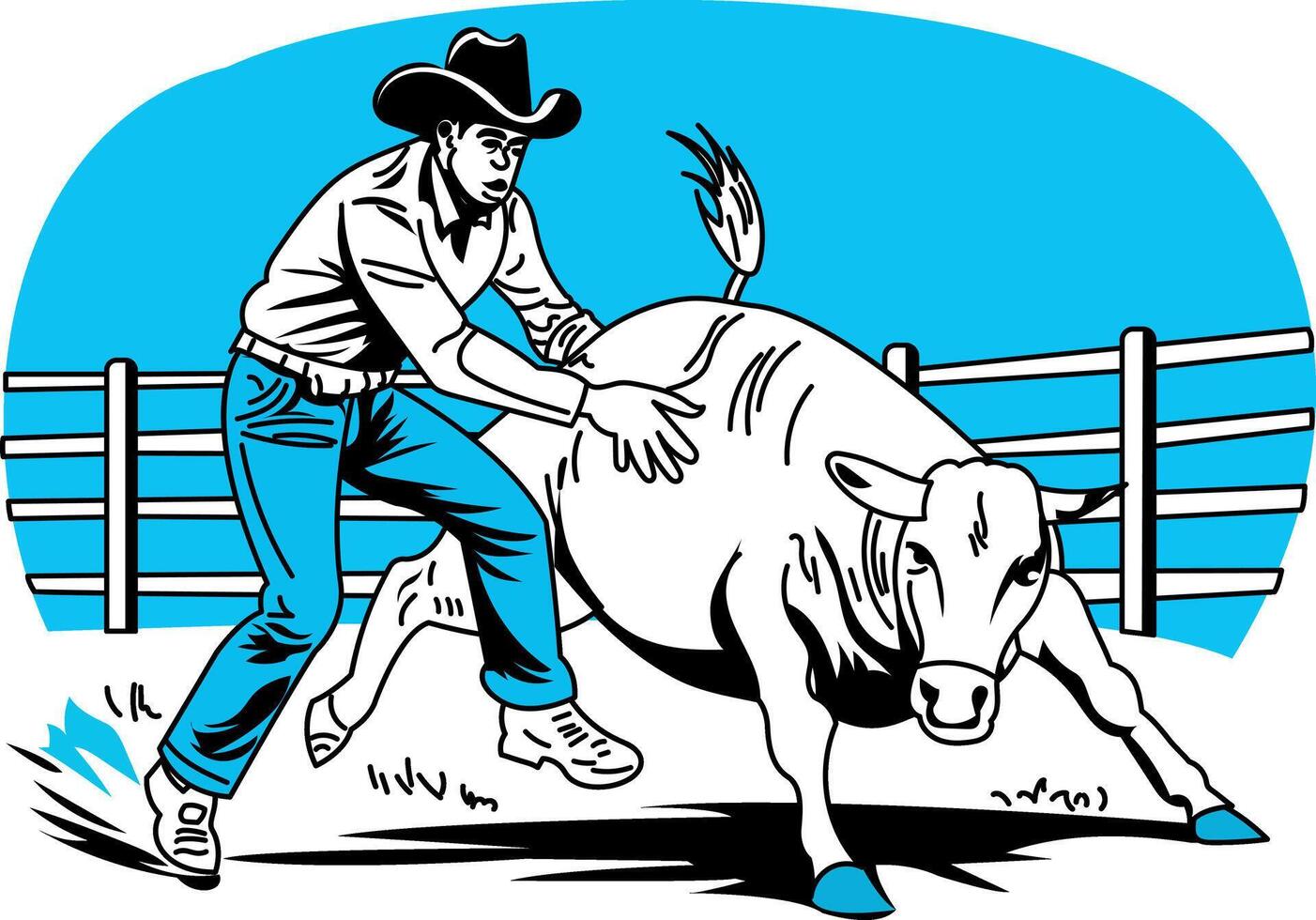 A cowboy is trying to catch a bull vector