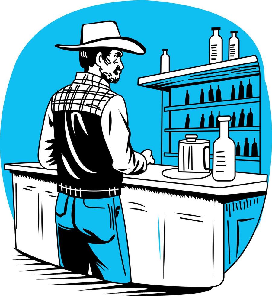 Cowboy barman at the bar vector