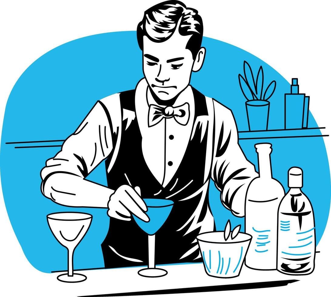 Bartender making cocktail in retro style vector