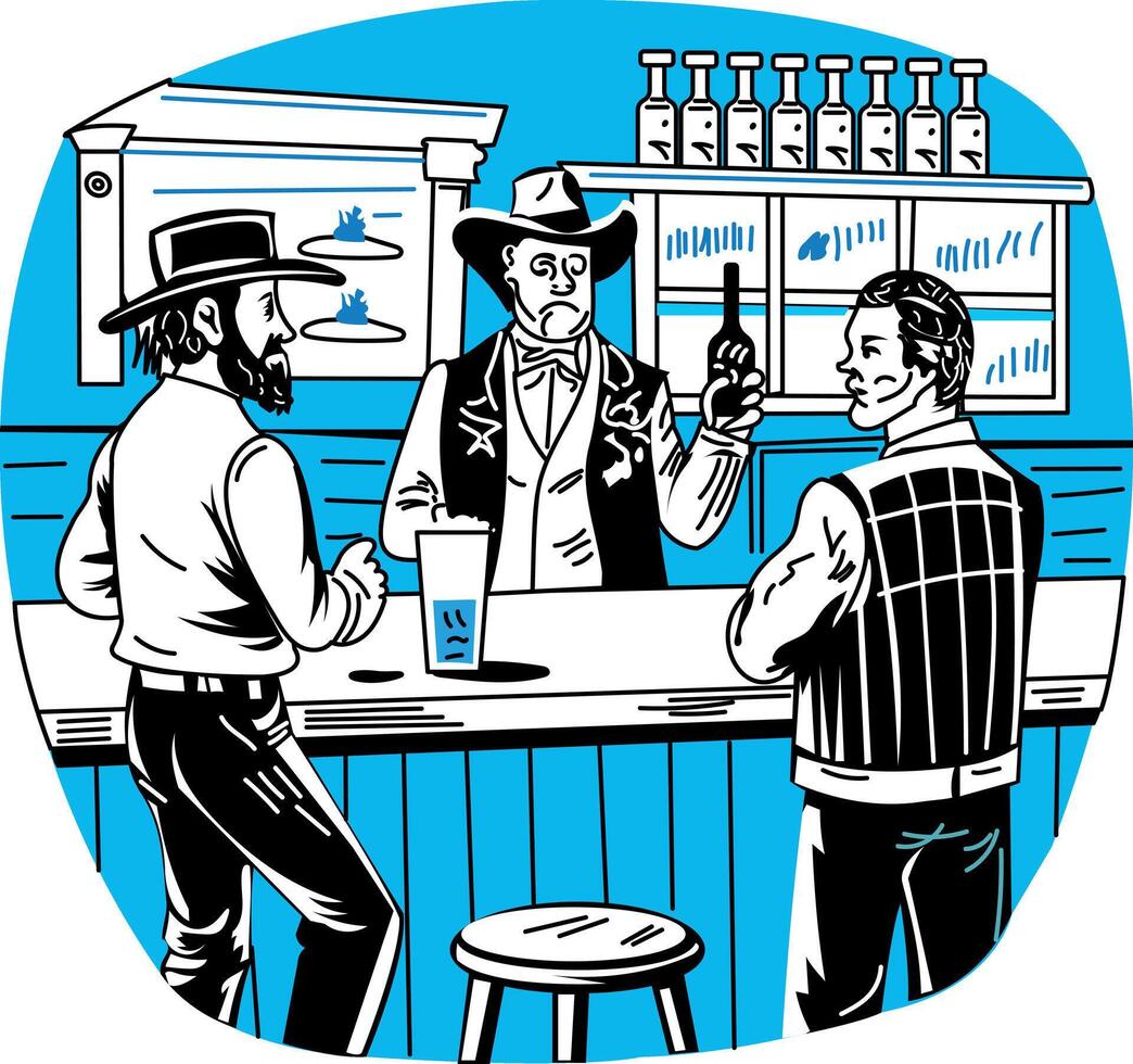 A cartoon illustration of three men at a bar vector