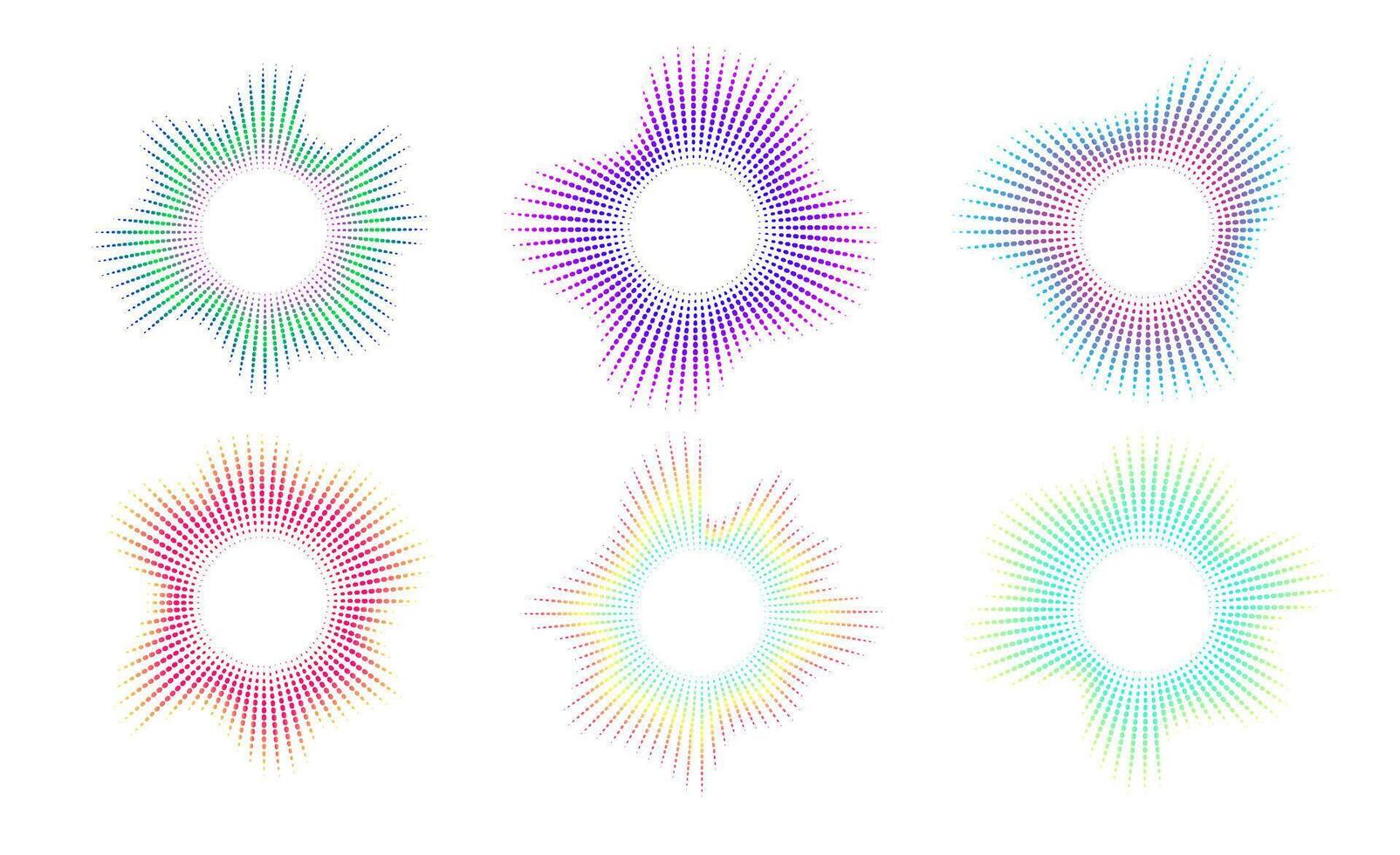 A set of equalisers with neon dots. Sound multicoloured waves. Music symbol, circular sound waves, digital communication. radial spectrum. vector
