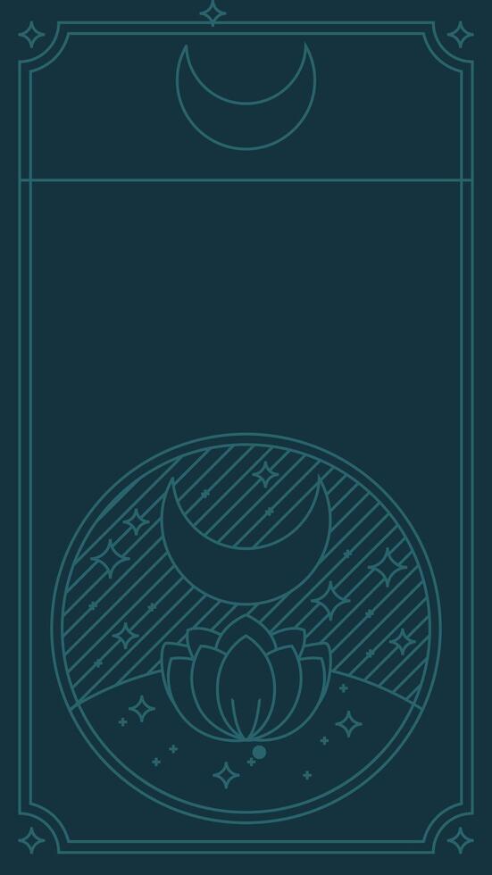 Mystic social media story template featuring a moon, lotus, and starry accents in a dark teal minimalist style. vector