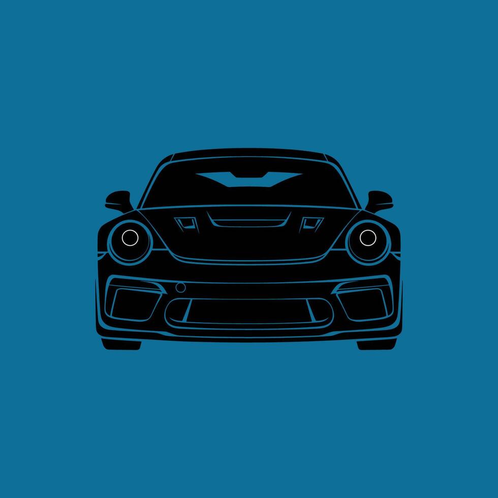 A black and white illustration of a sports car vector